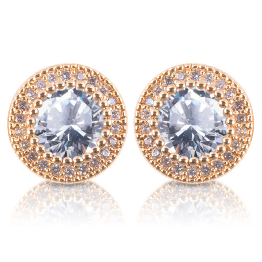 Round Halo Stud Earrings - Gold