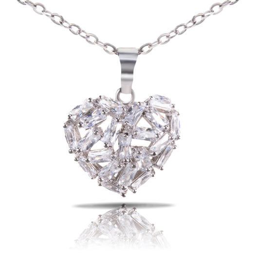 Baguette Heart Necklace - Silver