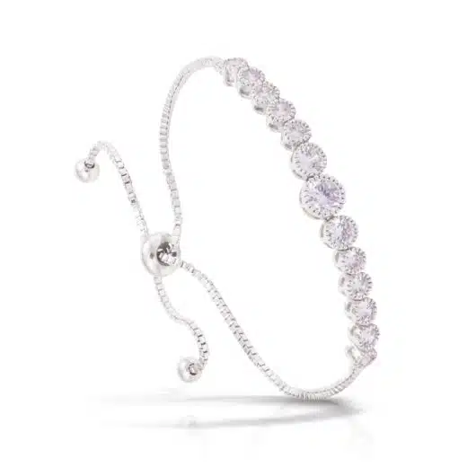 Graduated Round CZ Adjustable Bracelet - Silver
