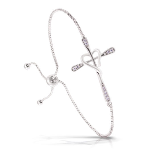Pave Cross Heart Pull-Cord Bracelet - Silver