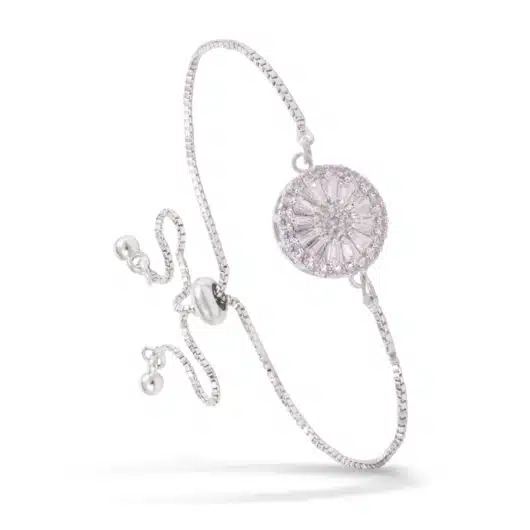 Round Disk PullCord Bracelet - Silver