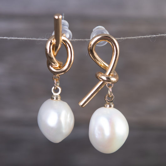 Knotted Pearl Drop Earrings - Gold