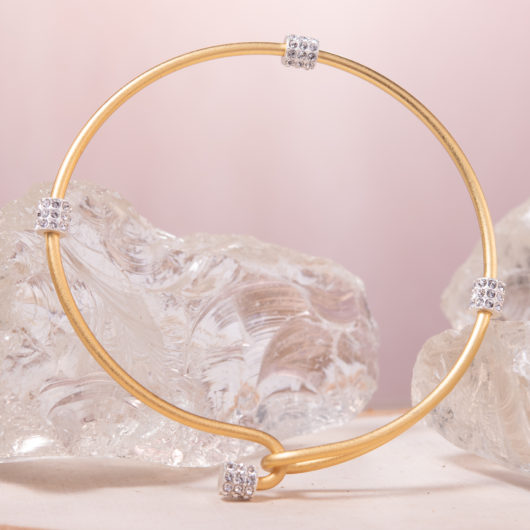 Crystal Two-Tone Clasp Bangle - Gold with Silver