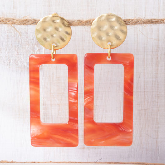 Open Rectangle Earrings - Orange