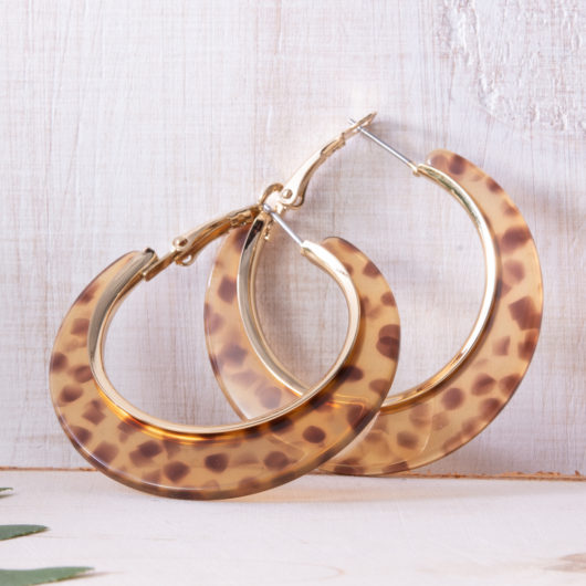 Edge Hoop Earrings - Tan Leopard