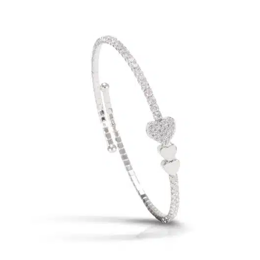 Triple Heart Single Spiral Bracelet - Rhodium