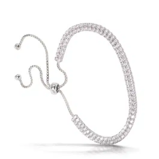 Double Tennis Pull-Cord Bracelet - Rhodium