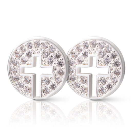 Cross Halo Stud Earrings - Silver