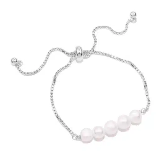 5-Pearl Row Pull-Cord Bracelet - Silver