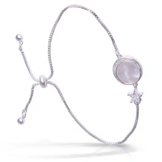 Crescent Moon Star MOP Bracelet - Silver