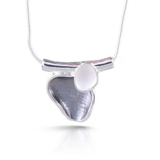 Natural Elements Silver Enameled Necklace - Gray/Ivory Fin