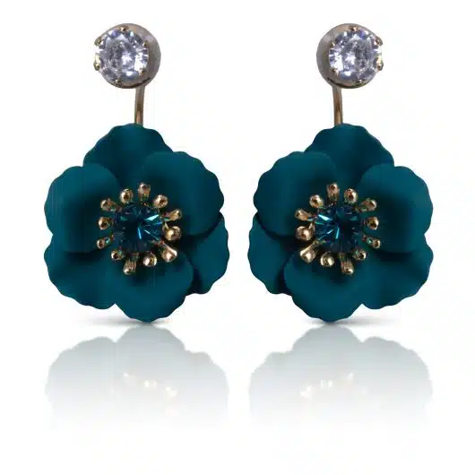 Single Drop Flower w/ Crystal - Teal