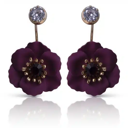 Single Drop Flower w/ Crystal - Berry
