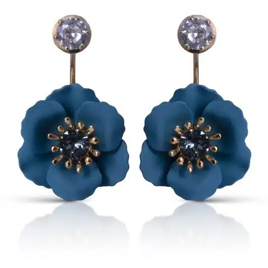 Single Drop Flower w/ Crystal - Niagara Blue