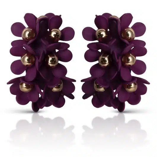Cluster Flower Ear-Hugger Earrings - Berry