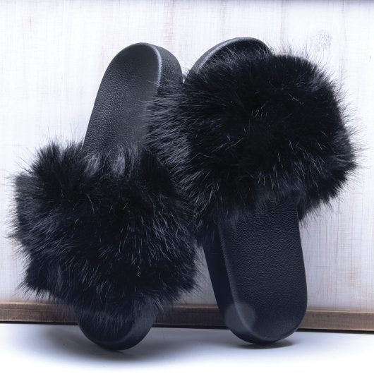 Cozy Black Furry Slippers