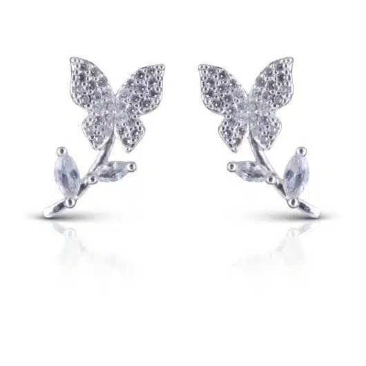 Butterfly Flower Earrings - Silver