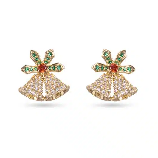 Gold Clear Double Bell Stud Earrings