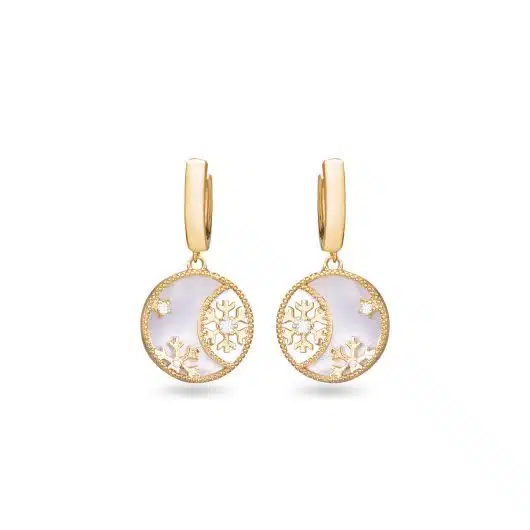 Gold CZ MOP Snowflake Ornament Earrings
