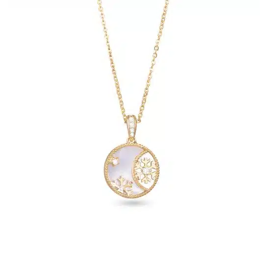 Gold CZ MOP Snowflake Ornament Necklace
