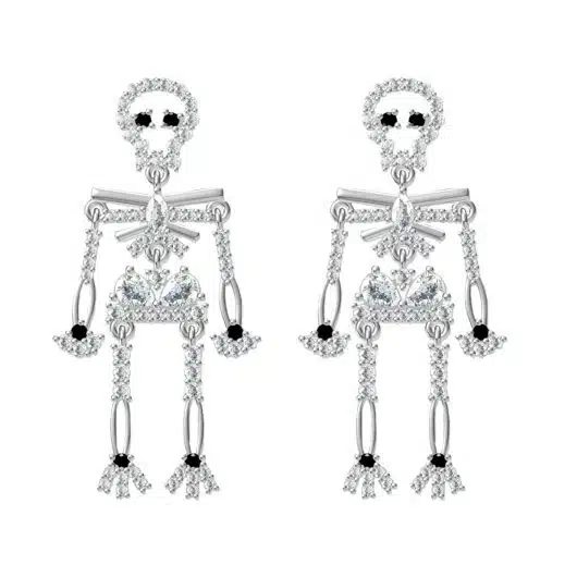 Silver CZ Articulated Skeleton Earrings