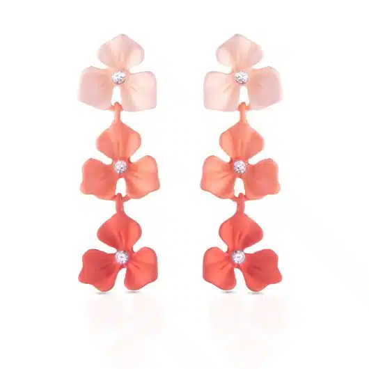 CZ Coral Ombre Trillium Flower Drop Earrings