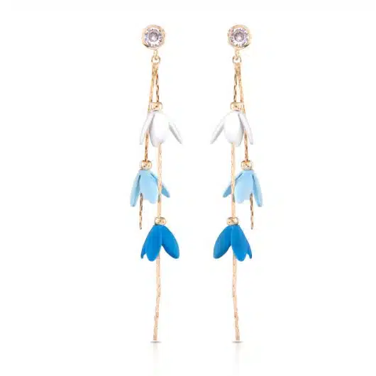 Gold/CZ Blue Ombre Lily Bells Drop Earrings