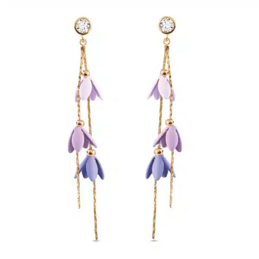 Gold/CZ Purple Ombre Lily Bells Drop Earrings