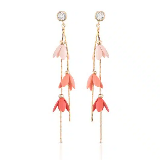 Gold/CZ Coral Ombre Lily Bells Drop Earrings