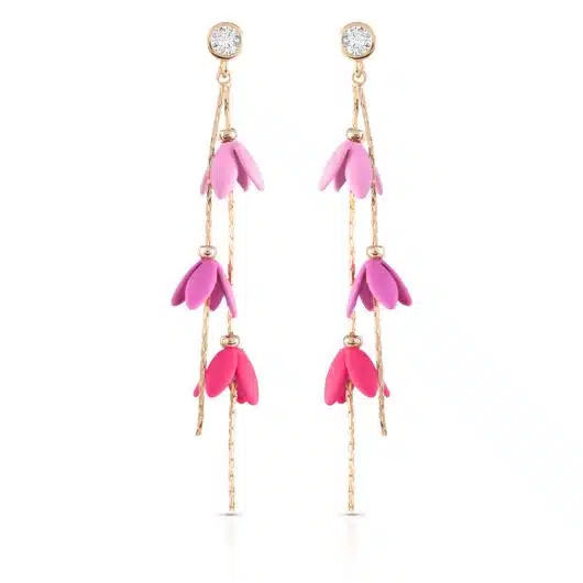 Gold/CZ Pink Ombre Lily Bells Drop Earrings