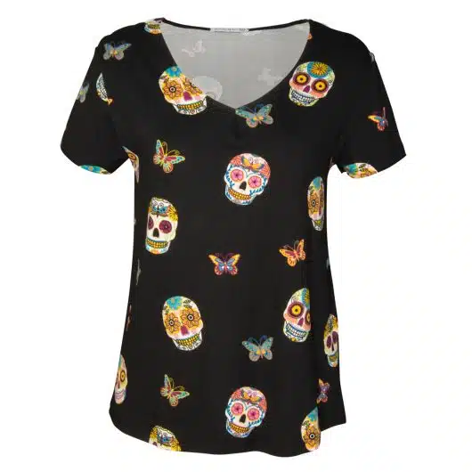 Sugar Skulls V Neck Top