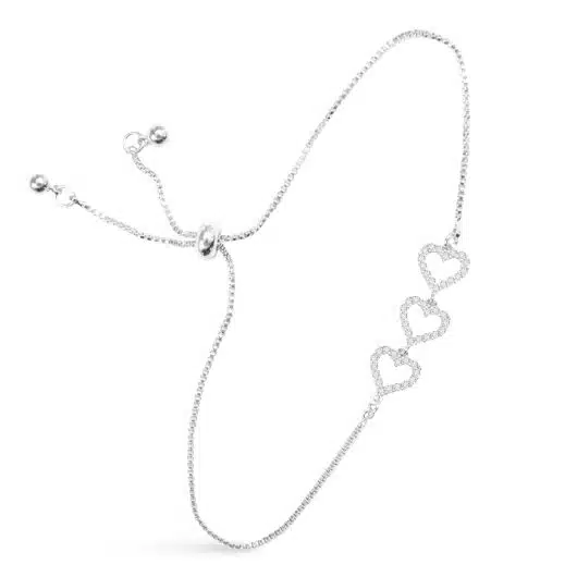 Triple Heart CZ Pull Cord Bracelet