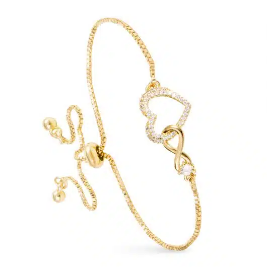 Infinity Heart CZ Pull-Cord Bracelet - Gold
