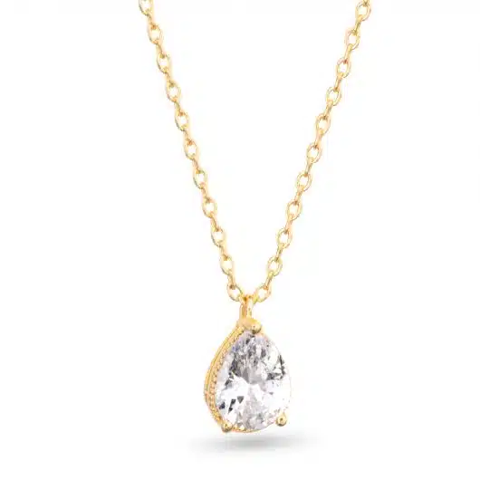 CZ Pear Shaped Solitaire Necklace