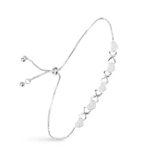 Five Pave Heart Pull-Cord Bracelet