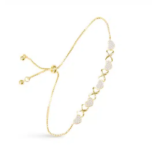 Five Pave Heart Pull-Cord Bracelet