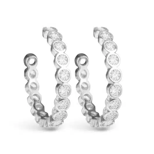Bezel Set CZ Hoop Earring - Silver
