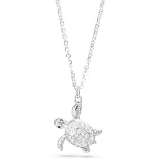 CZ Turtle Necklace - Silver