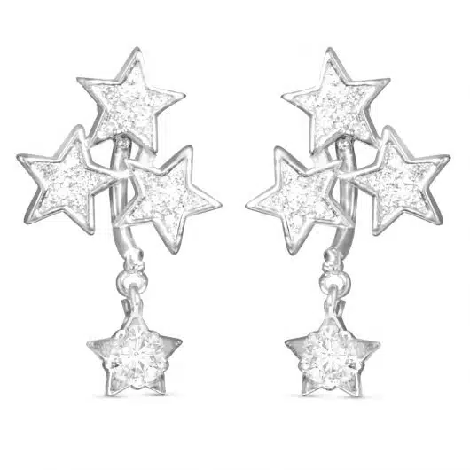 Four Star CZ Drop Earrings - Silver
