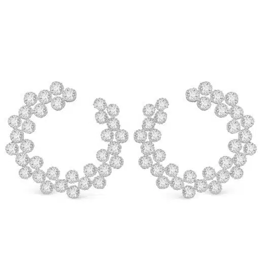CZ Double Row Open Circle Earrings - Silver