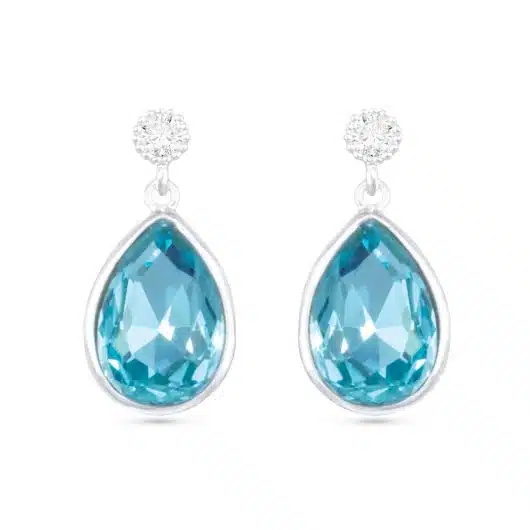 Pear Shaped Blue CZ Drop Earrings
