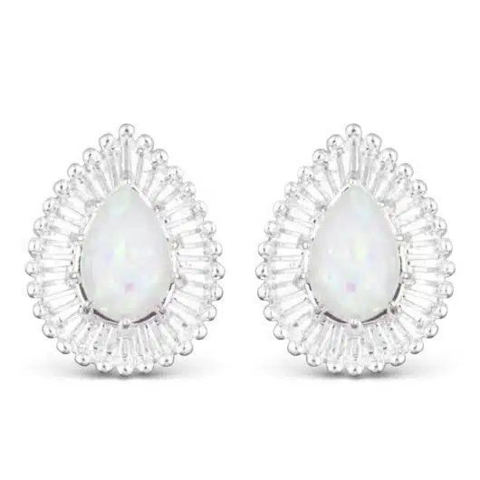 Teardrop Opal Stud Earrings - Silver