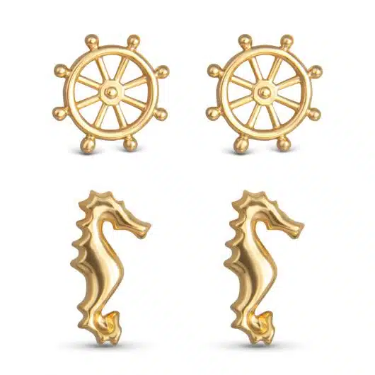 Ship Wheel and Anchor Duo Earring Set