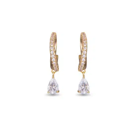 Small Hoop CZ with Droplet Earrings