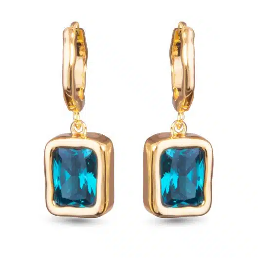 Huggie with Blue Emerald Cut CZ Earrings