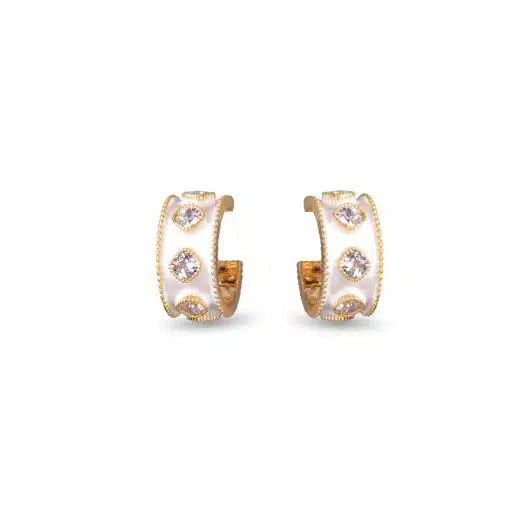CZ and Enamel Huggie Earrings
