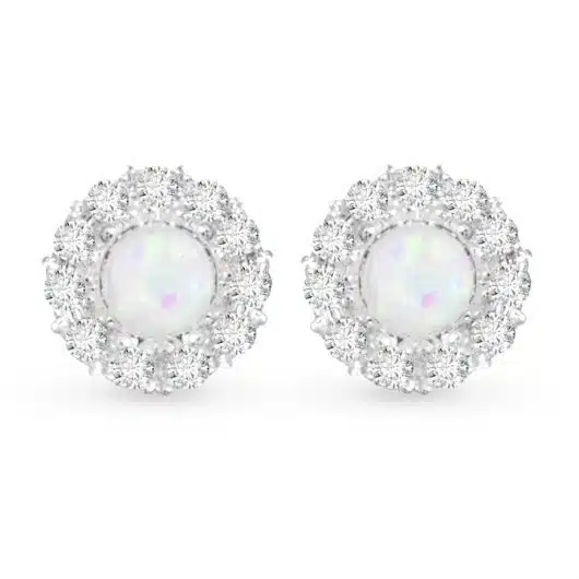 Small CZ and Opal Round Stud Earrings