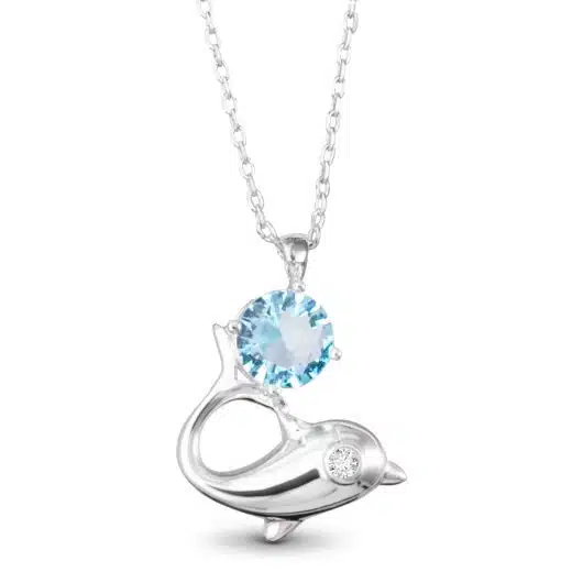 Dolphin with Blue CZ Necklace - Silver