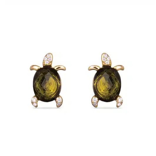 Green CZ Turtle Earrings