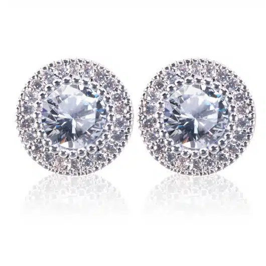 Ice Blu Round Halo Stud Earrings
